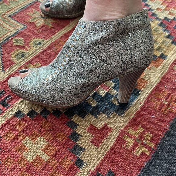 Calleen Cordero 3” leather booties with silver and  gold metal studs. - Picture 3 of 8